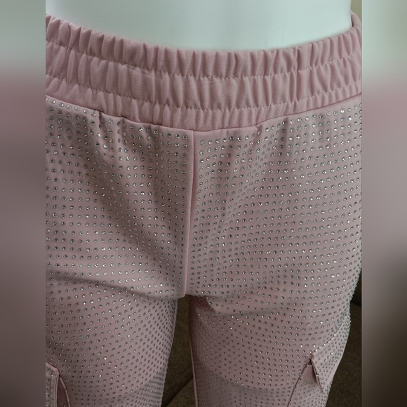 Crystal-embellished Jersey Cargo pants Utility Pant Pink Bling Bling M Joggers - Picture 6 of 9